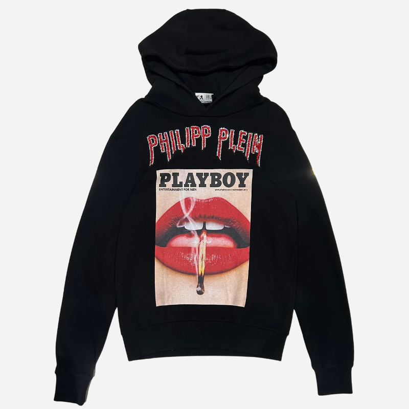 PHILIPP PLEIN PLAYBOY PRINTED HOODIE WITH CRYSTALS AND LOGO