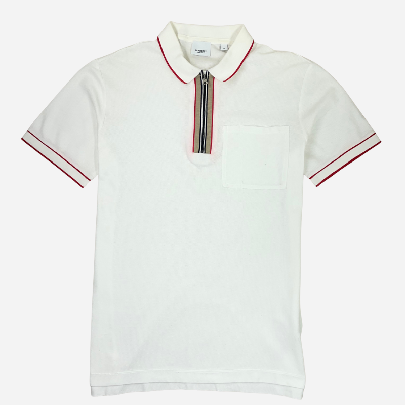 BURBERRY MEN'S STRIPE SHORT SLEEVE POLO SHIRT – WHITE