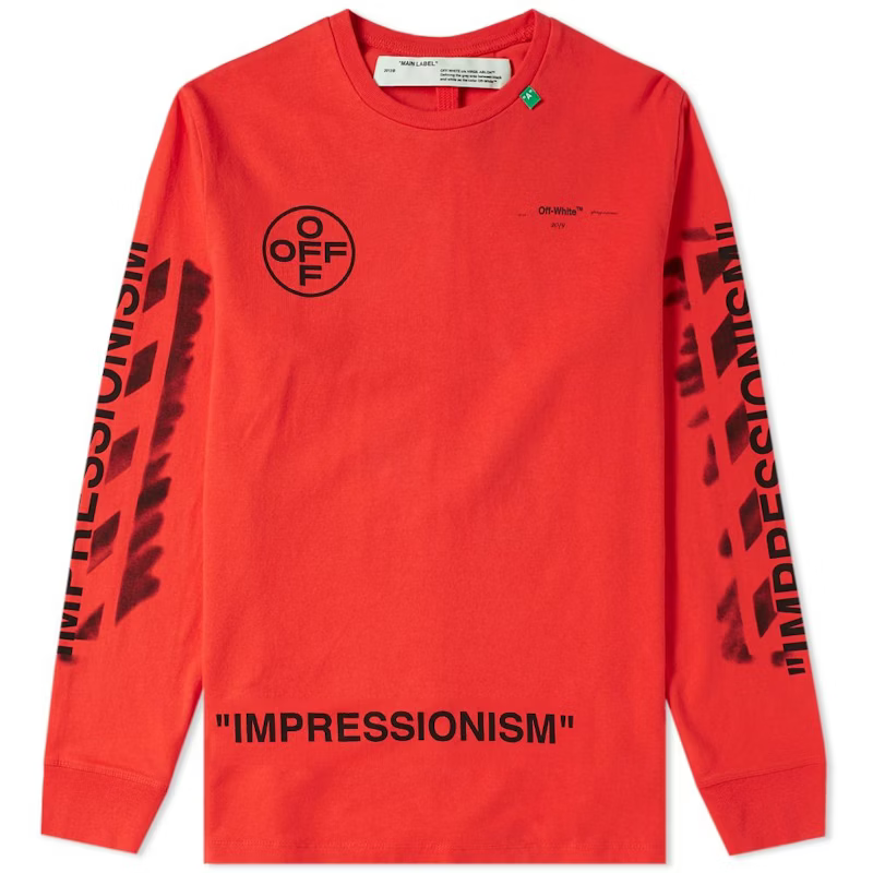 OFF-WHITE LONG SLEEVE STENCIL DIAGONALS TEE RED & BLACK