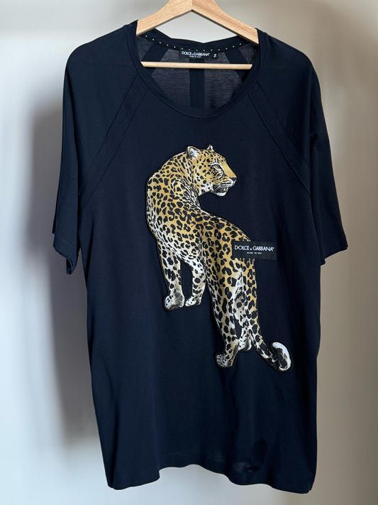DOLCE & GABBANA LEO SILK PATCH NAVY COTTON TEE