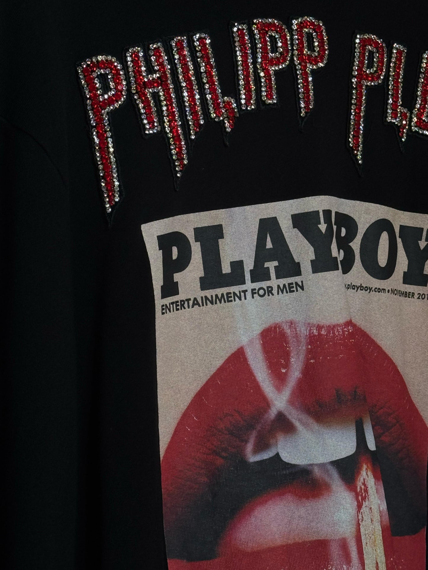 PHILIPP PLEIN PLAYBOY PRINTED HOODIE WITH CRYSTALS AND LOGO