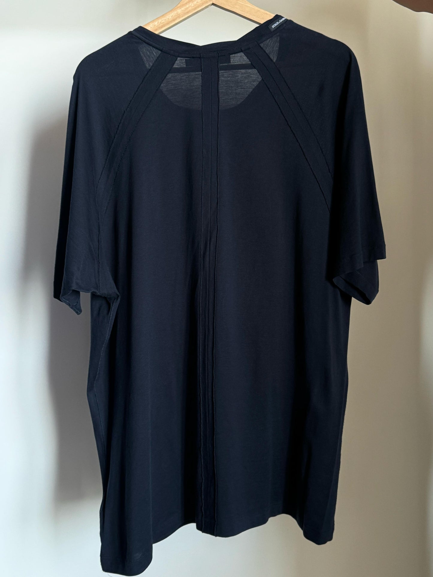 DOLCE & GABBANA LEO SILK PATCH NAVY COTTON TEE