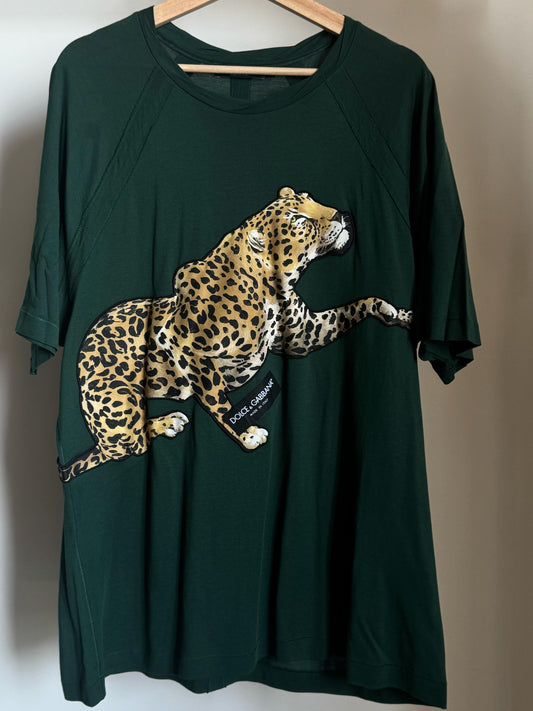 DOLCE & GABBANA GREEN LEOPARD T-SHIRT