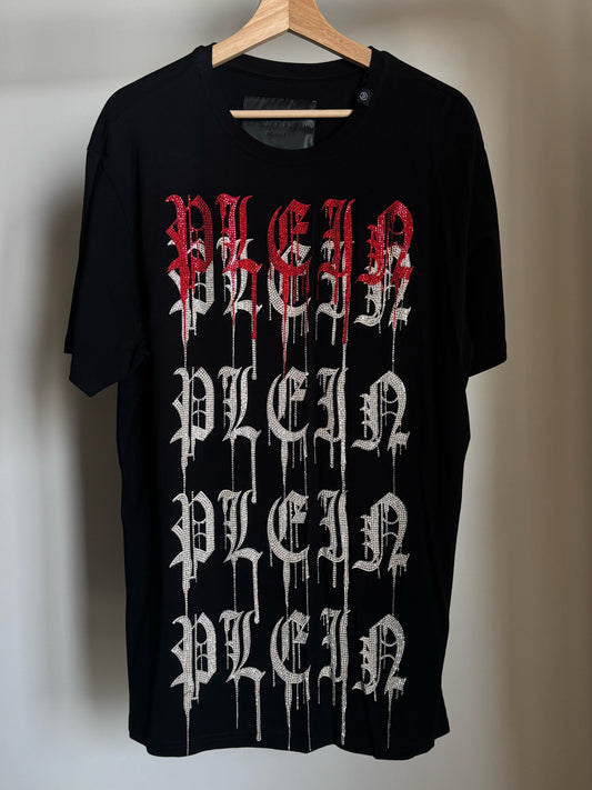 PHILIPP PLEIN CRYSTAL MULTI DRIPPING LOGO T-SHIRT