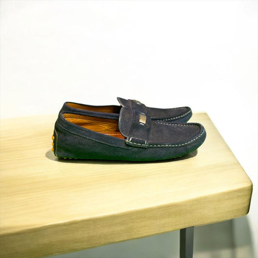 GUCCI MEN'S BLUE SUEDE DRIVER LOAFERS