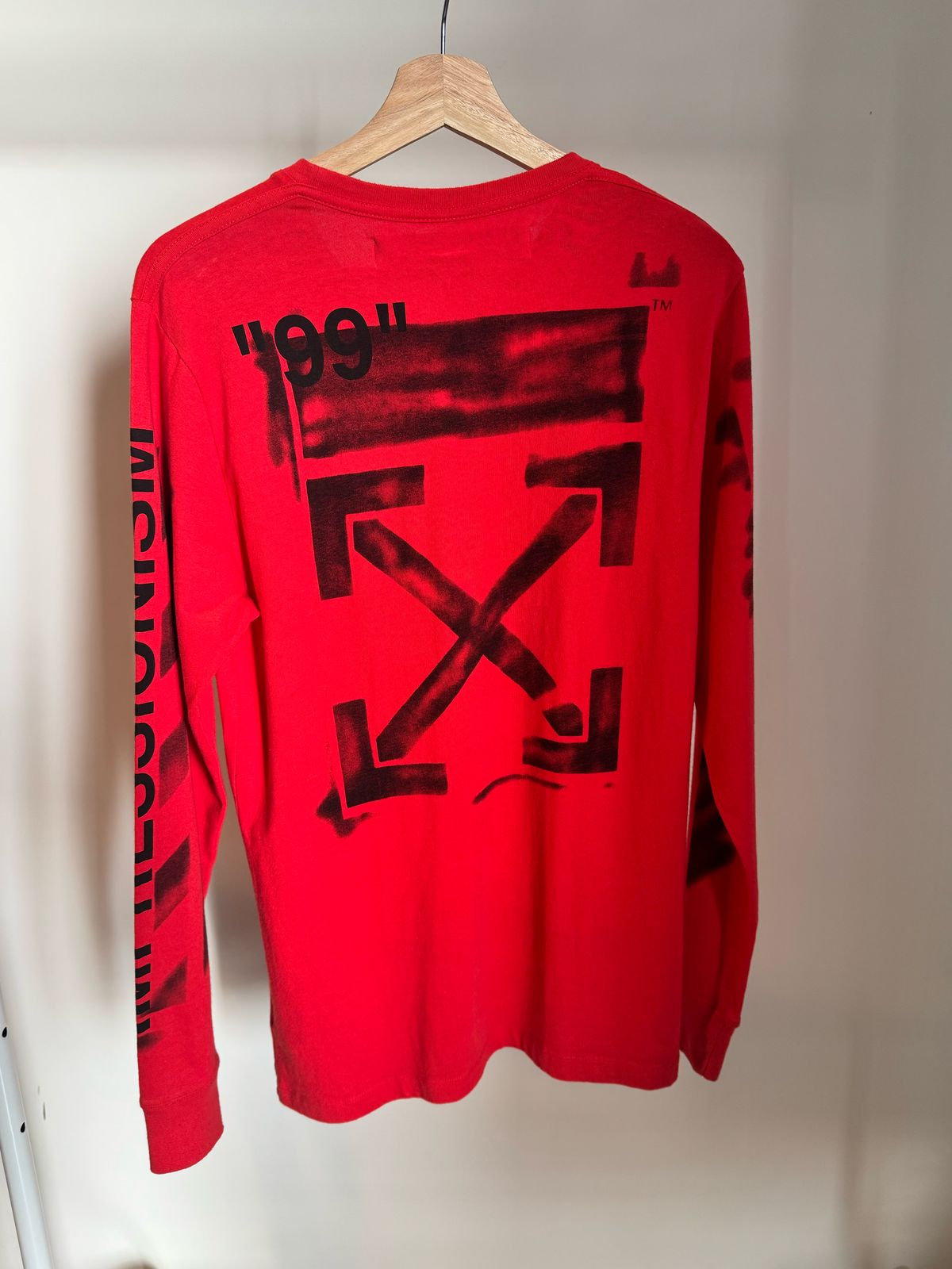 OFF-WHITE LONG SLEEVE STENCIL DIAGONALS TEE RED & BLACK