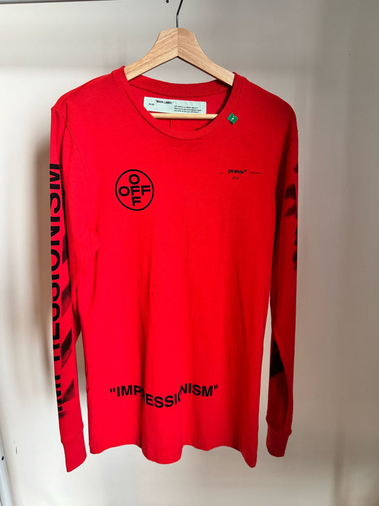 OFF-WHITE LONG SLEEVE STENCIL DIAGONALS TEE RED & BLACK