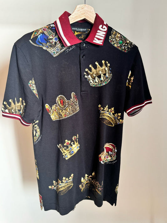 DOLCE & GABBANA CROWN PRINT COTTON POLO SHIRT
