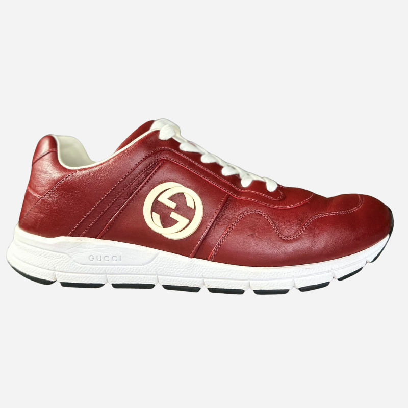 GUCCI RED LEATHER INTERLOCKING GG LOW TOP SNEAKERS