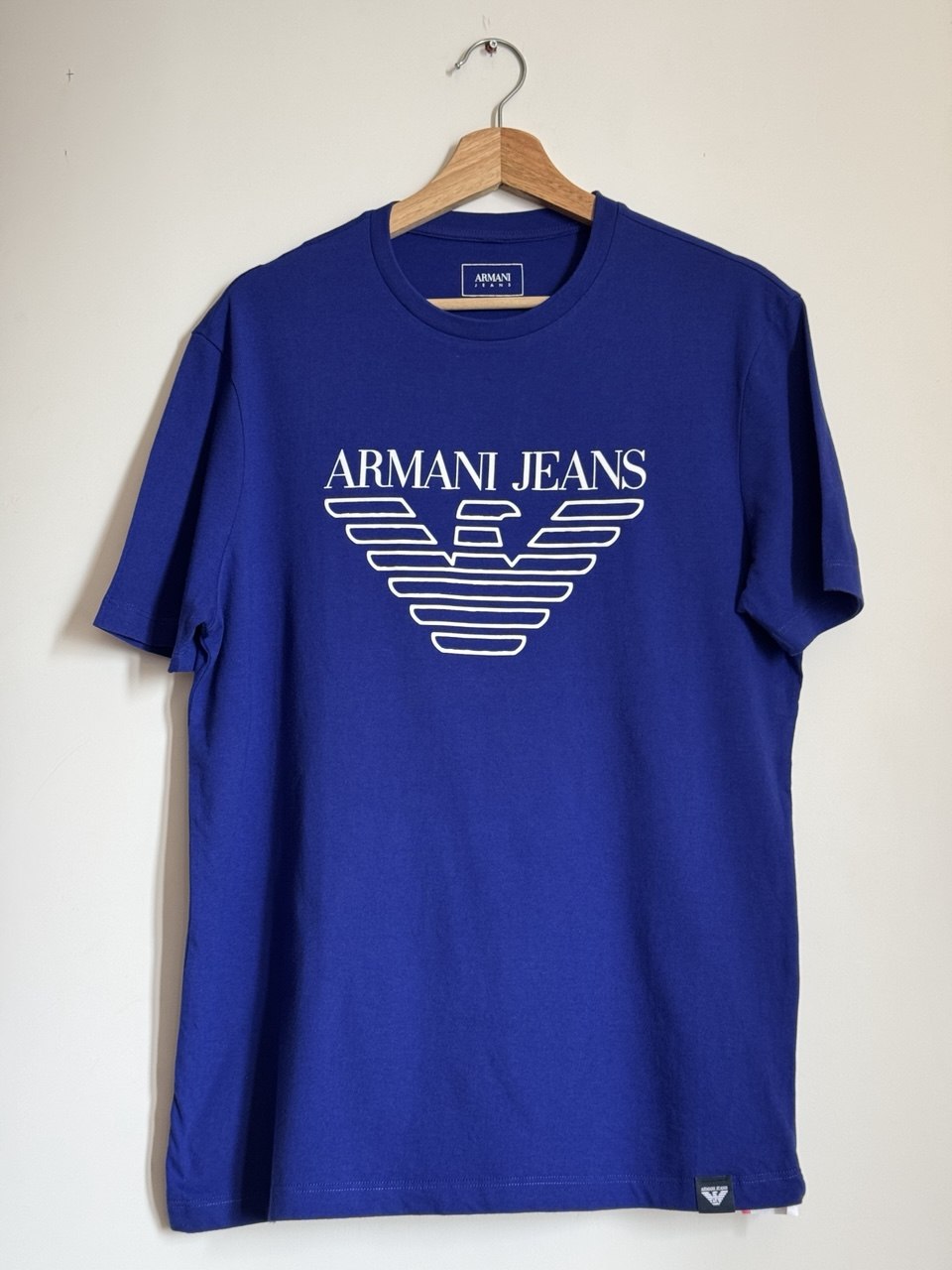 ARMANI JEANS MEN'S BLUE TONAL EAGLE LOGO T-SHIRT