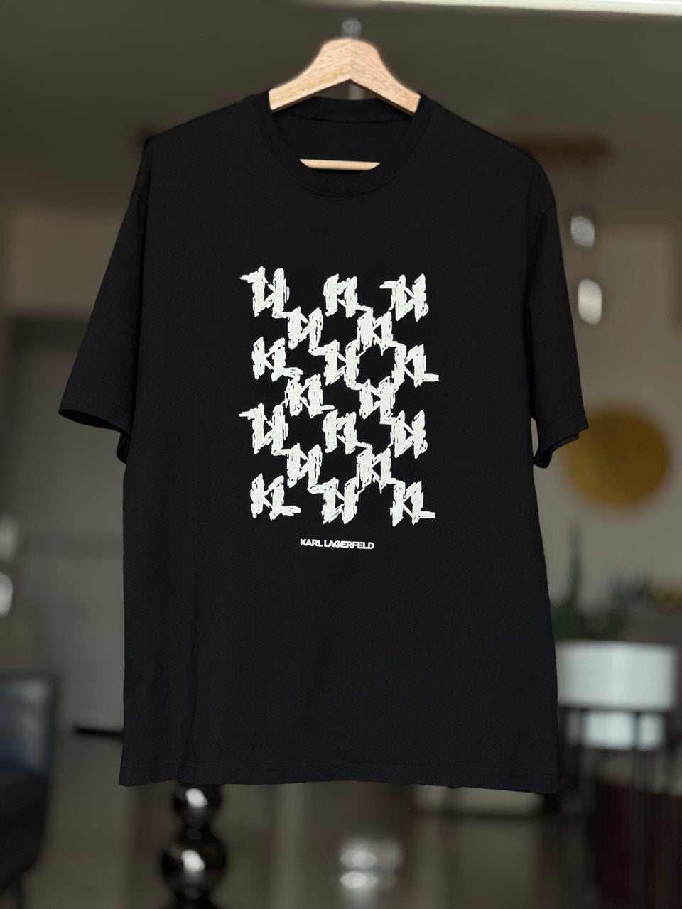 KARL LAGERFELD BLACK PRINTED COTTON REGULAR FIT T-SHIRT