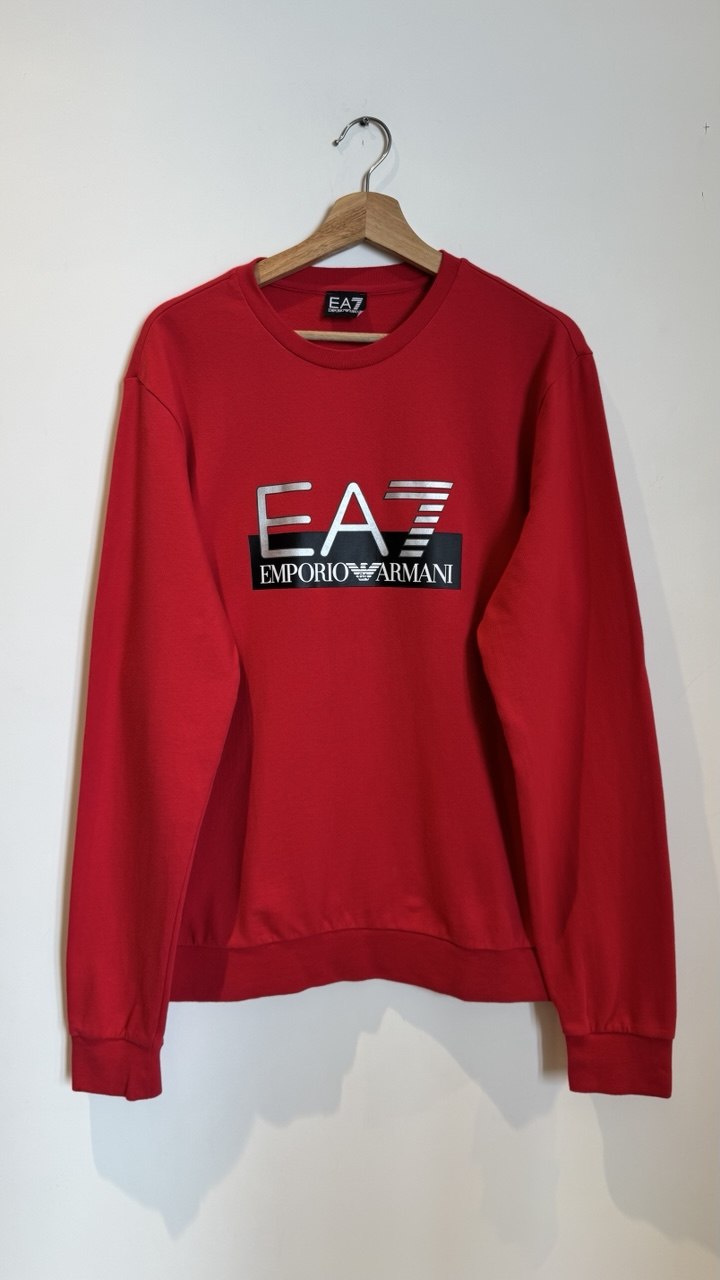 EA7 EMPORIO ARMANI RED CREW-NECK SWEATSHIRT