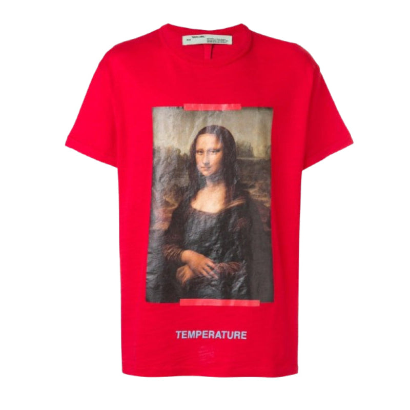 OFF-WHITE RED MONA LISA PRINT COTTON HALF SLEEVE T-SHIRT