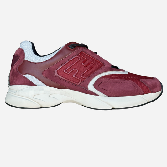 FENDI FASTER TRAINER IN BURGUNDY RED SUEDE AND CALFSKIN