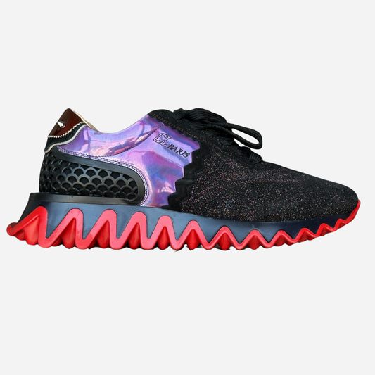 CHRISTIAN LOUBOUTIN BLACK & PURPLE LOUBISHARK SNEAKERS