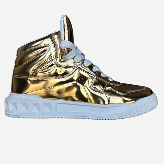 VALENTINO GARAVANI METALLIC-EFFECT LACE-UP SNEAKERS