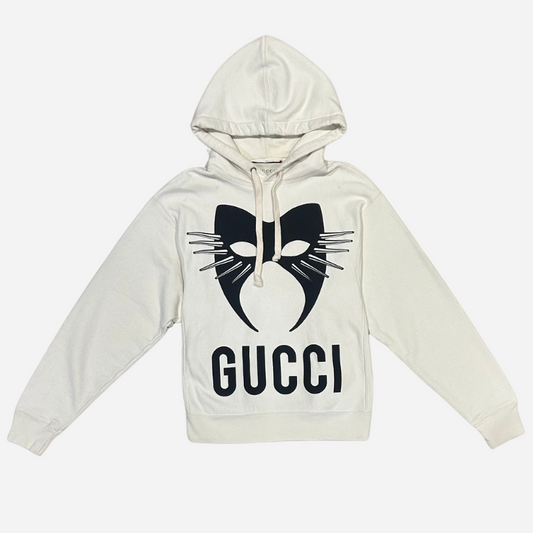 GUCCI CREAM COTTON PRINTED MANIFESTO OVERSIZED HOODIE