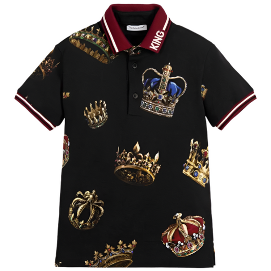 DOLCE & GABBANA CROWN PRINT COTTON POLO SHIRT