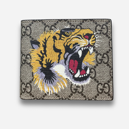 GUCCI BEIGE GG SUPREME CANVAS TIGER PRINT BIFOLD WALLET