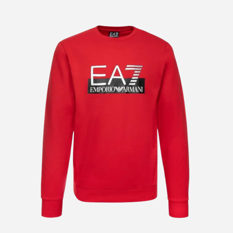 EA7 EMPORIO ARMANI RED CREW-NECK SWEATSHIRT