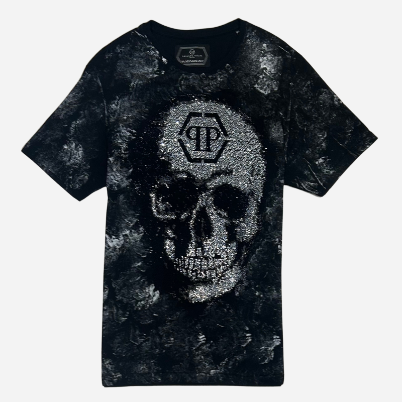 PHILIPP PLEIN SILVER SKULL BLACK T-SHIRT