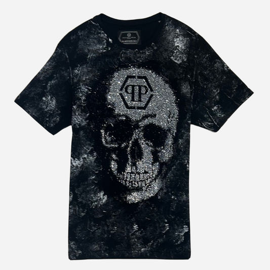 PHILIPP PLEIN SILVER SKULL BLACK T-SHIRT