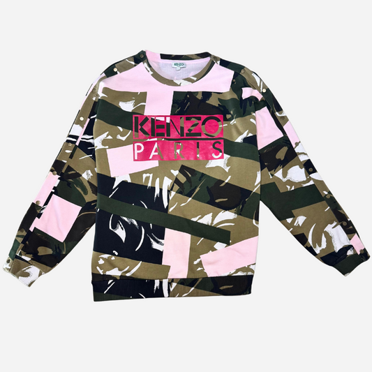 KENZO WOMEN'S BROKEN CAMO COTTON MOLLETON SWEATSHIRT