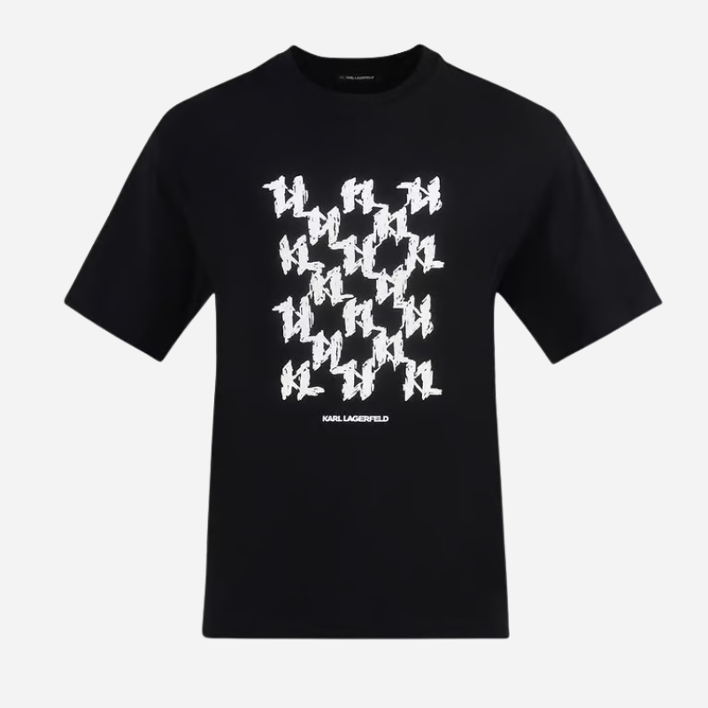 KARL LAGERFELD BLACK PRINTED COTTON REGULAR FIT T-SHIRT