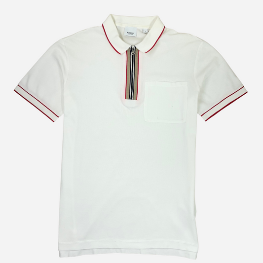 BURBERRY MEN'S STRIPE SHORT SLEEVE POLO SHIRT – WHITE