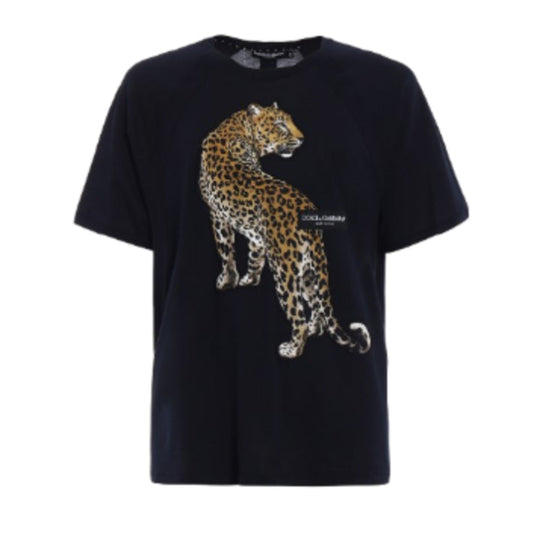 DOLCE & GABBANA LEO SILK PATCH NAVY COTTON TEE