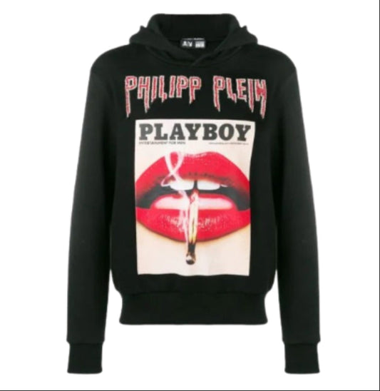 PHILIPP PLEIN PLAYBOY PRINTED HOODIE WITH CRYSTALS AND LOGO