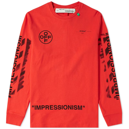 OFF-WHITE LONG SLEEVE STENCIL DIAGONALS TEE RED & BLACK