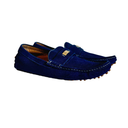 GUCCI MEN'S BLUE SUEDE DRIVER LOAFERS