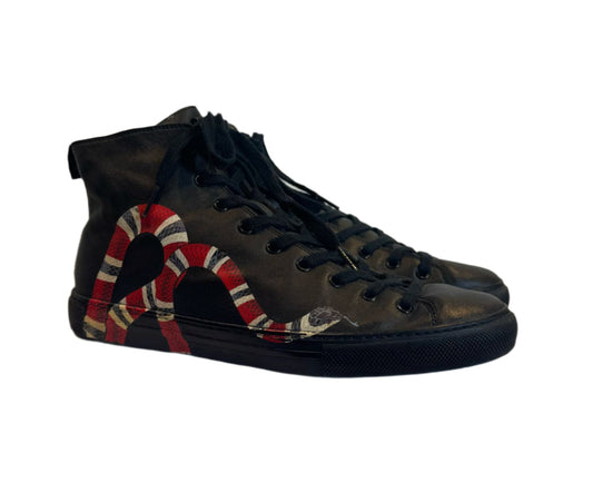 GUCCI MEN'S SNAKE PRINT LEATHER HIGH TOP SNEAKERS