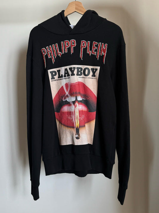 PHILIPP PLEIN PLAYBOY PRINTED HOODIE WITH CRYSTALS AND LOGO