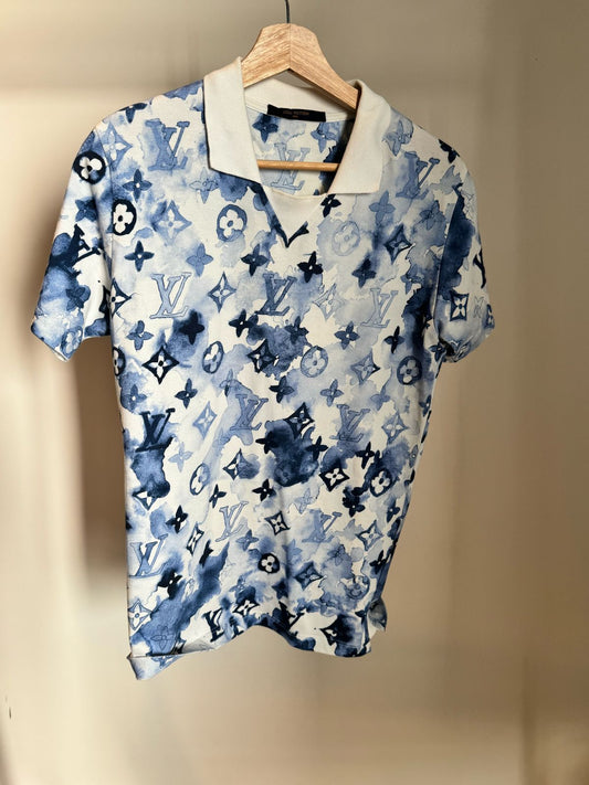 LOUIS VUITTON MEN'S INK WATERCOLOR MONOGRAM POLO