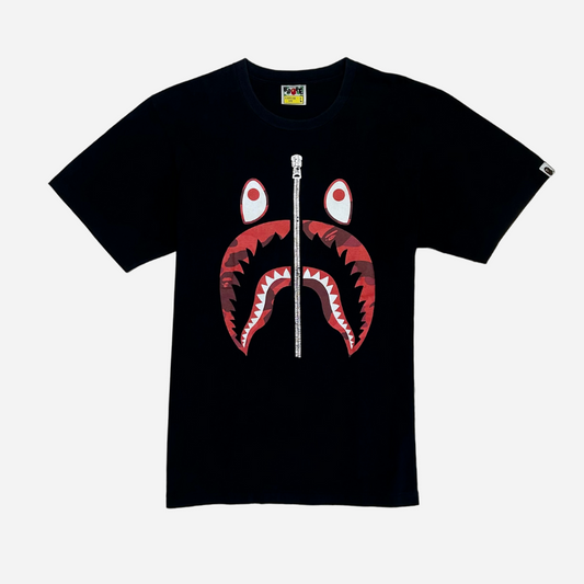 BAPE RED CHAIN SHARK LOGO BLACK TEE