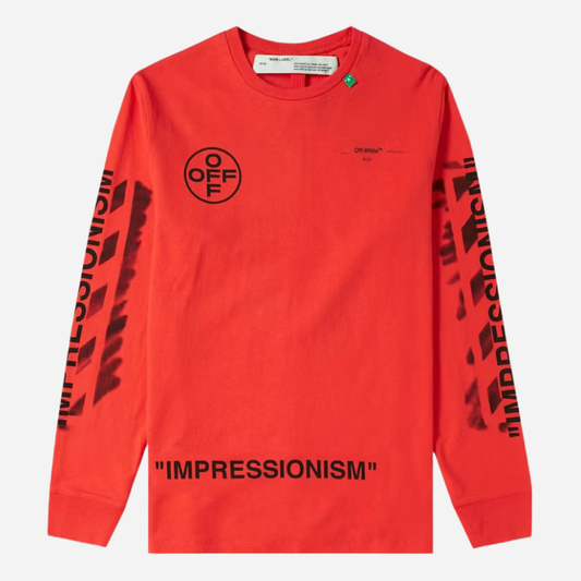 OFF-WHITE LONG SLEEVE STENCIL DIAGONALS TEE RED & BLACK