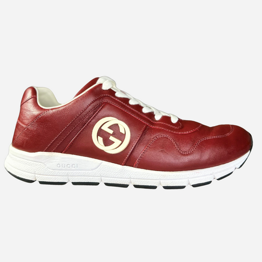 GUCCI RED LEATHER INTERLOCKING GG LOW TOP SNEAKERS
