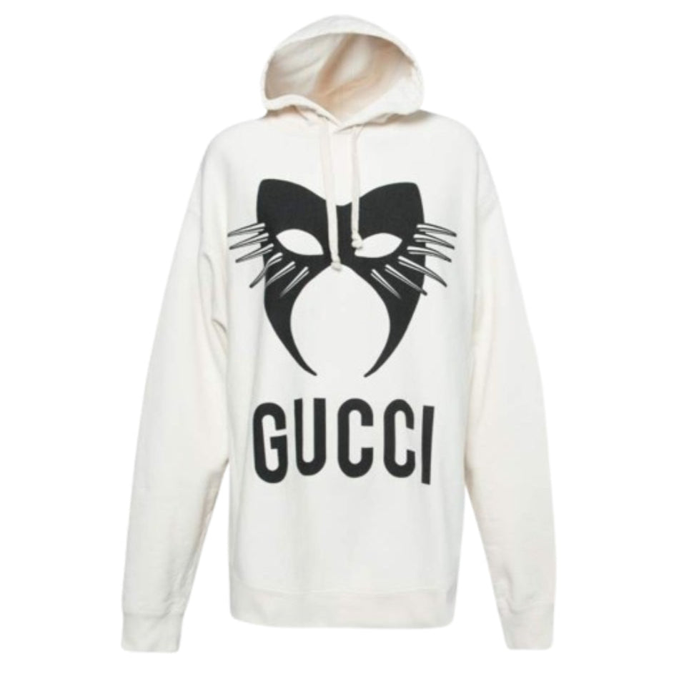 GUCCI CREAM COTTON PRINTED MANIFESTO OVERSIZED HOODIE