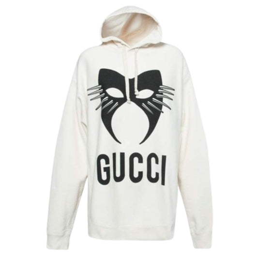 GUCCI CREAM COTTON PRINTED MANIFESTO OVERSIZED HOODIE