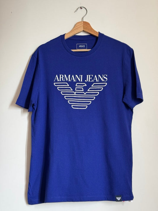 ARMANI JEANS MEN'S BLUE TONAL EAGLE LOGO T-SHIRT
