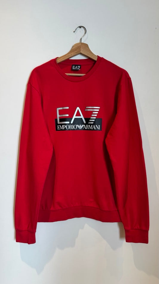 EA7 EMPORIO ARMANI RED CREW-NECK SWEATSHIRT