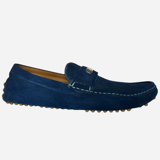 GUCCI MEN'S BLUE SUEDE DRIVER LOAFERS